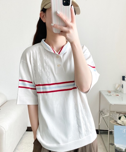 Java（ジャバ）の「《JAVAジャバ 別注》大人のヴィンテージライク。レトロボーダーニットポロシャツ（ポロシャツ・メンズ・ブルー/ブラウン/ベージュ/ライトグレー・X-LARGE/SMALL/MEDIUM/LARGE）」の2枚目の写真