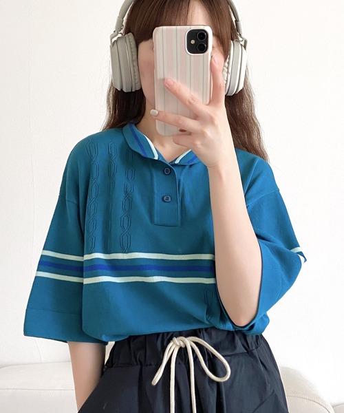 Java（ジャバ）の「《JAVAジャバ 別注》大人のヴィンテージライク。レトロボーダーニットポロシャツ（ポロシャツ・メンズ・ブルー/ブラウン/ベージュ/ライトグレー・X-LARGE/SMALL/MEDIUM/LARGE）」の7枚目の写真