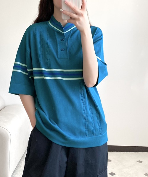 Java（ジャバ）の「《JAVAジャバ 別注》大人のヴィンテージライク。レトロボーダーニットポロシャツ（ポロシャツ・メンズ・ブルー/ブラウン/ベージュ/ライトグレー・X-LARGE/SMALL/MEDIUM/LARGE）」の8枚目の写真