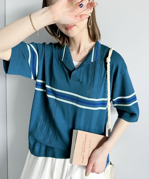 Java（ジャバ）の「《JAVAジャバ 別注》大人のヴィンテージライク。レトロボーダーニットポロシャツ（ポロシャツ・メンズ・ブルー/ブラウン/ベージュ/ライトグレー・X-LARGE/SMALL/MEDIUM/LARGE）」の9枚目の写真