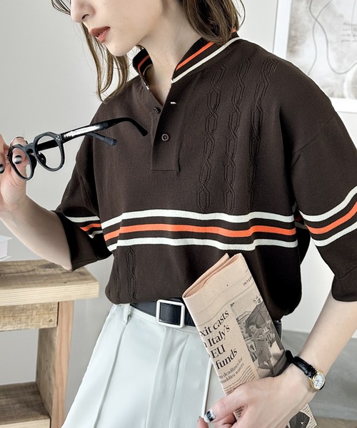 Java（ジャバ）の「《JAVAジャバ 別注》大人のヴィンテージライク。レトロボーダーニットポロシャツ（ポロシャツ・メンズ・ブルー/ブラウン/ベージュ/ライトグレー・X-LARGE/SMALL/MEDIUM/LARGE）」の12枚目の写真