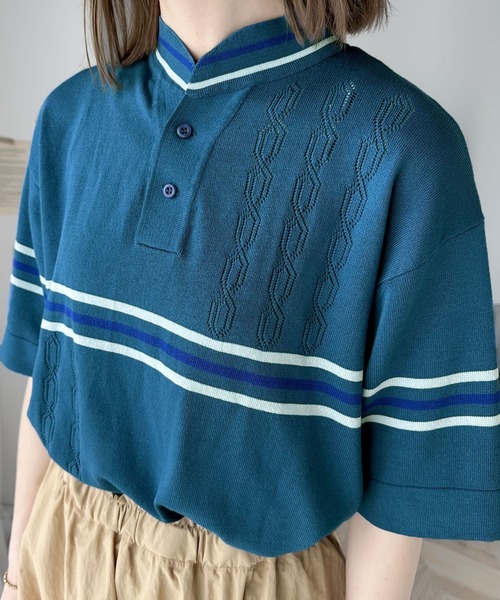 Java（ジャバ）の「《JAVAジャバ 別注》大人のヴィンテージライク。レトロボーダーニットポロシャツ（ポロシャツ・メンズ・ブルー/ブラウン/ベージュ/ライトグレー・X-LARGE/SMALL/MEDIUM/LARGE）」の17枚目の写真
