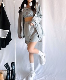 Chick（チック）の「【3点セット】キャミソール+ミニスカート+オーバーサイズパーカー セットアップ（ルームウェア/パジャマ・レディース）」