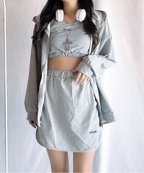 Chick（チック）の「【3点セット】キャミソール+ミニスカート+オーバーサイズパーカー セットアップ（ルームウェア/パジャマ・レディース・グレー・S/M/L）」の18枚目の写真