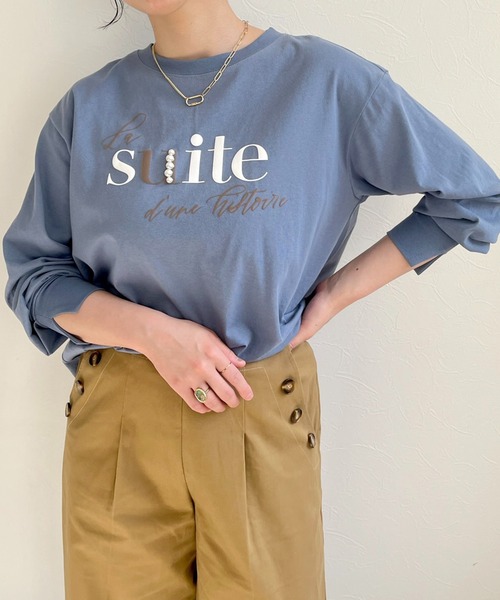 LHELBIE(レルビエ)の「パール+発泡プリントロゴロンT(Tシャツ/カットソー・レディース・オフホワイト/ピンク/ブルーグレー/チャコールグレー・M)」の3枚目の写真