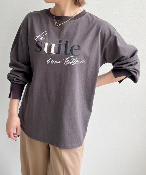 LHELBIE(レルビエ)の「パール+発泡プリントロゴロンT(Tシャツ/カットソー・レディース・オフホワイト/ピンク/ブルーグレー/チャコールグレー・M)」の11枚目の写真