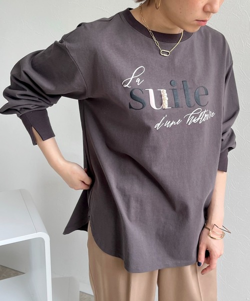 LHELBIE(レルビエ)の「パール+発泡プリントロゴロンT(Tシャツ/カットソー・レディース・オフホワイト/ピンク/ブルーグレー/チャコールグレー・M)」の13枚目の写真