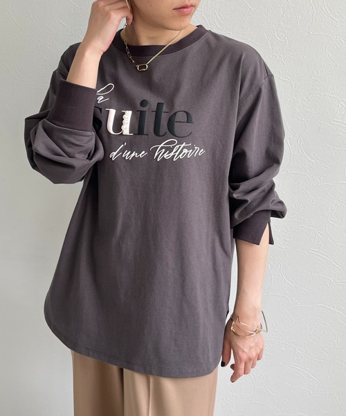 LHELBIE(レルビエ)の「パール+発泡プリントロゴロンT(Tシャツ/カットソー・レディース・オフホワイト/ピンク/ブルーグレー/チャコールグレー・M)」の15枚目の写真