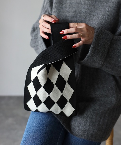 Riberry（リベリー）の「柄アソートミニニットバッグ（ハンドバッグ・レディース・ブラック系2/ブラック系1/ブラック系3/ホワイト/C/H/M/G/A/F/L/B/D/J/N/X/W/V・FREE）」の12枚目の写真