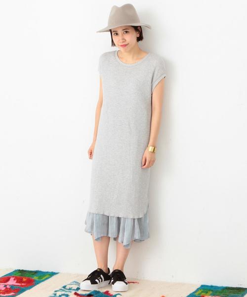 Another Edition（アナザーエディション）の「ワッフルノースリーブワンピース/ AEBC　COﾜｯﾌﾙ　NSLOP◆（ワンピース・レディース・ライトグレー/オリーブ・フリー）」の2枚目の写真