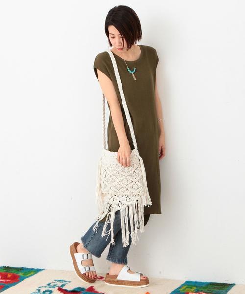 Another Edition（アナザーエディション）の「ワッフルノースリーブワンピース/ AEBC　COﾜｯﾌﾙ　NSLOP◆（ワンピース・レディース・ライトグレー/オリーブ・フリー）」の5枚目の写真