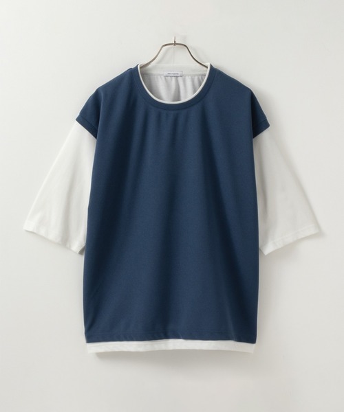 URBAN COLLECTION（アーバンコレクション）の「梨地フェイクベストレイヤードTシャツ（Tシャツ/カットソー・メンズ・ミント/ネイビー/ベージュ・XL/M/L）」の3枚目の写真