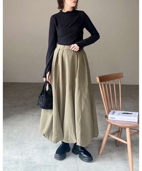 She's Closet(シーズクローゼット)の「タックAラインボリュームフレアロングバルーンスカート(スカート・レディース・カーキ/ブラック・FREE)」の9枚目の写真