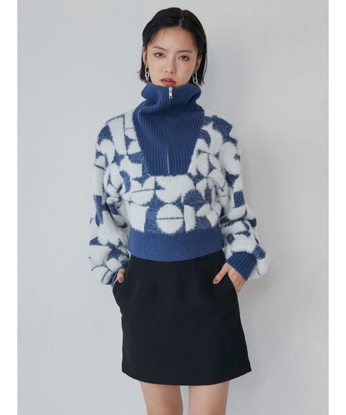 MURUA（ムルーア）の「フロントZIPフェザーニット（ニット/セーター・レディース・ブラック/ベージュ/ブルー・FREE）」の9枚目の写真