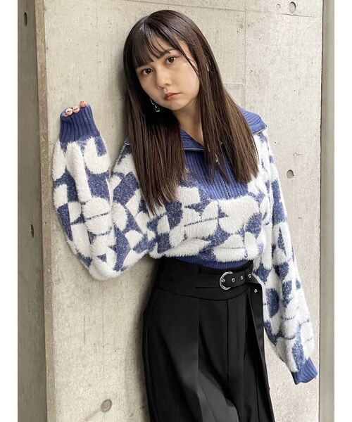 MURUA（ムルーア）の「フロントZIPフェザーニット（ニット/セーター・レディース・ブラック/ベージュ/ブルー・FREE）」の20枚目の写真