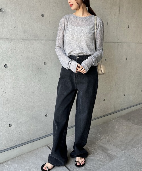 セール】テレコシアークルーネック長袖トップス（Tシャツ