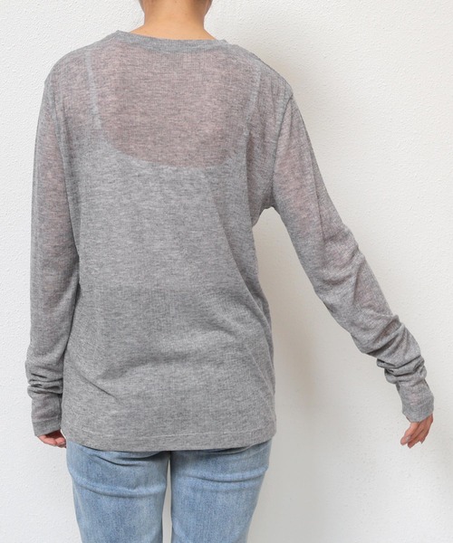 andme（アンドミー）の「テレコシアークルーネック長袖トップス（Tシャツ/カットソー・レディース・ブルー系/ボルドー/ブラック/アイボリー/グレー/イエロー/グレイッシュベージュ/ピンク・FREE）」の13枚目の写真