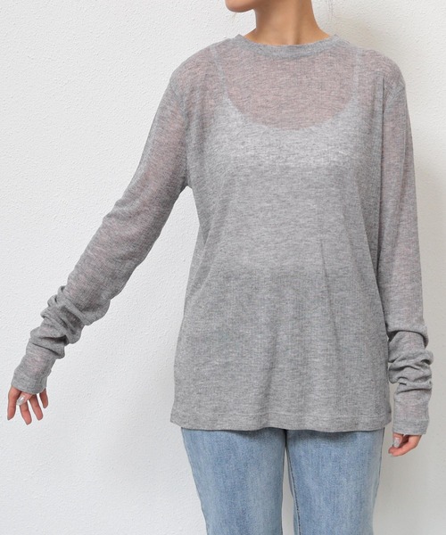 andme（アンドミー）の「テレコシアークルーネック長袖トップス（Tシャツ/カットソー・レディース・ブルー系/ボルドー/ブラック/アイボリー/グレー/イエロー/グレイッシュベージュ/ピンク・FREE）」の11枚目の写真