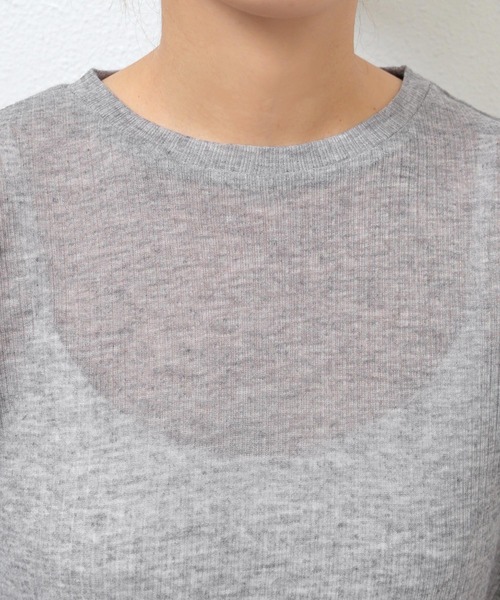 andme（アンドミー）の「テレコシアークルーネック長袖トップス（Tシャツ/カットソー・レディース・ブルー系/ボルドー/ブラック/アイボリー/グレー/イエロー/グレイッシュベージュ/ピンク・FREE）」の14枚目の写真