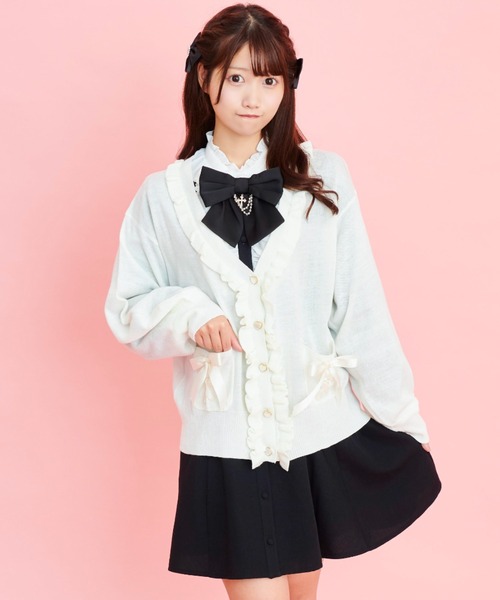 Secret Honey(シークレットハニー)の「フリル付12Gカーディガン(カーディガン/ボレロ・レディース・ブラック/ピンク/オフホワイト/ワインレッド・FREE)」の2枚目の写真