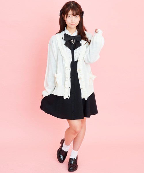 Secret Honey(シークレットハニー)の「フリル付12Gカーディガン(カーディガン/ボレロ・レディース・ブラック/ピンク/オフホワイト/ワインレッド・FREE)」の6枚目の写真