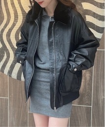 one way | 取り外しファー付きレザーブルゾン(ブルゾン)