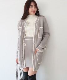 AMBIENT（アンビエント）の「ワッフルバイカラーロングニットカーディガン（カーディガン/ボレロ）」