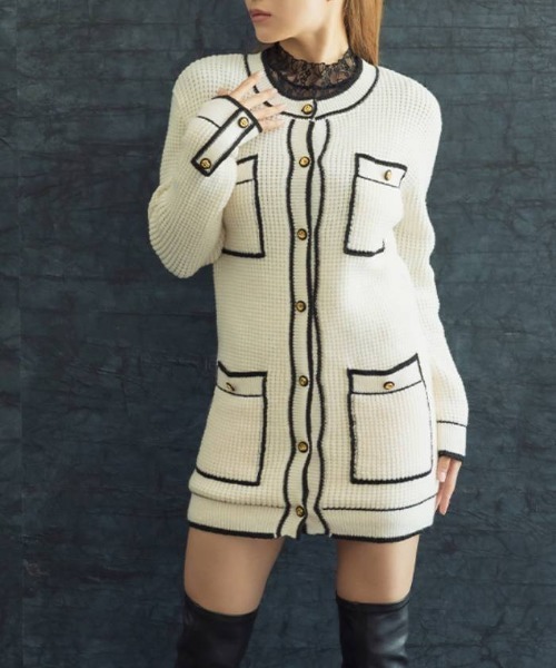 AMBIENT（アンビエント）の「ﾜｯﾌﾙﾊﾞｲｶﾗｰﾛﾝｸﾞﾆｯﾄｶｰﾃﾞｨｶﾞﾝ（カーディガン/ボレロ・レディース・ブラック/グレー/オフホワイト・FREE）」の11枚目の写真