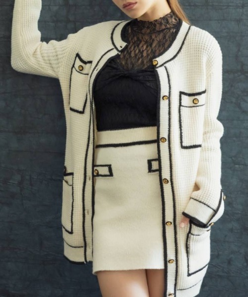 AMBIENT（アンビエント）の「ﾜｯﾌﾙﾊﾞｲｶﾗｰﾛﾝｸﾞﾆｯﾄｶｰﾃﾞｨｶﾞﾝ（カーディガン/ボレロ・レディース・ブラック/グレー/オフホワイト・FREE）」の13枚目の写真