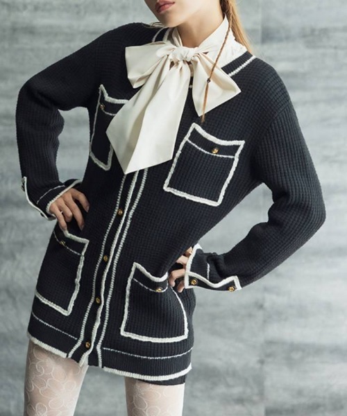 AMBIENT（アンビエント）の「ﾜｯﾌﾙﾊﾞｲｶﾗｰﾛﾝｸﾞﾆｯﾄｶｰﾃﾞｨｶﾞﾝ（カーディガン/ボレロ・レディース・ブラック/グレー/オフホワイト・FREE）」の14枚目の写真