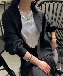 ノーカラーカーディガン/リブトッパー