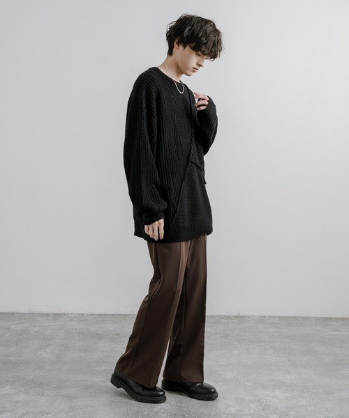 Rocky Monroe(ロッキーモンロー)の「オーバーサイズ 3パターン切替編みプルオーバーウォッシャブルニットセーター(ニット/セーター・メンズ・ブラック/ブラウン/ブルー/グレイッシュベージュ/オレンジ・M/L)」の6枚目の写真