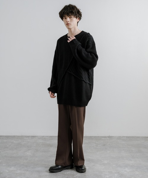 Rocky Monroe(ロッキーモンロー)の「オーバーサイズ 3パターン切替編みプルオーバーウォッシャブルニットセーター(ニット/セーター・メンズ・ブラック/ブラウン/ブルー/グレイッシュベージュ/オレンジ・M/L)」の11枚目の写真