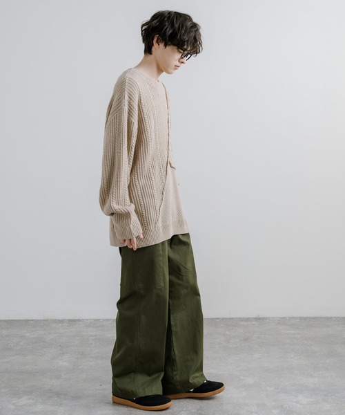 Rocky Monroe(ロッキーモンロー)の「オーバーサイズ 3パターン切替編みプルオーバーウォッシャブルニットセーター(ニット/セーター・メンズ・ブラック/ブラウン/ブルー/グレイッシュベージュ/オレンジ・M/L)」の12枚目の写真