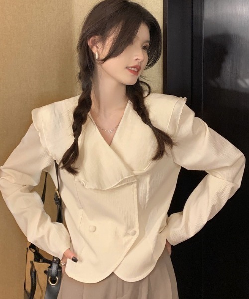 Sibra(シブラ)の「ビックカラ- ブラウス(シャツ/ブラウス・レディース・アイボリー/ブラック/ホワイト・M)」の14枚目の写真