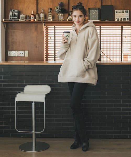 coca（coca）（コカ）の「ハーフジップボアパーカー（パーカー・レディース・ライトベージュ/チャコール・L/M）」の8枚目の写真