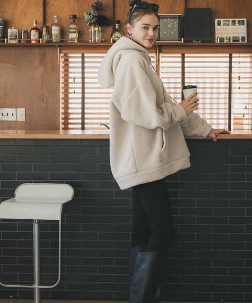 coca（coca）（コカ）の「ハーフジップボアパーカー（パーカー・レディース・ライトベージュ/チャコール・L/M）」の10枚目の写真