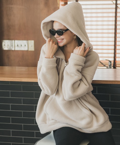 coca（coca）（コカ）の「ハーフジップボアパーカー（パーカー・レディース・ライトベージュ/チャコール・L/M）」の11枚目の写真