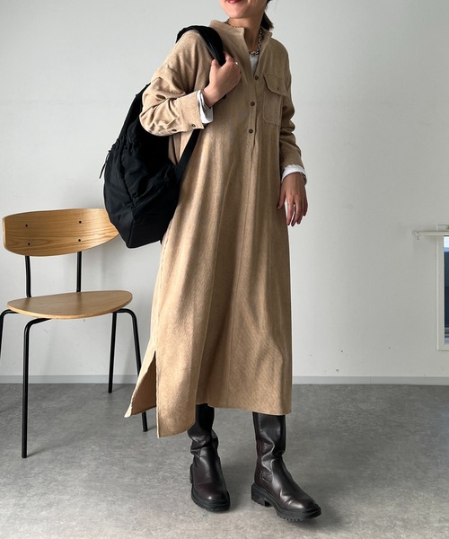 un dix cors(アンディコール)の「コーデュロイワンピース(ワンピース・レディース・ベージュ/ライトグレー/ブラック・FREE)」の12枚目の写真