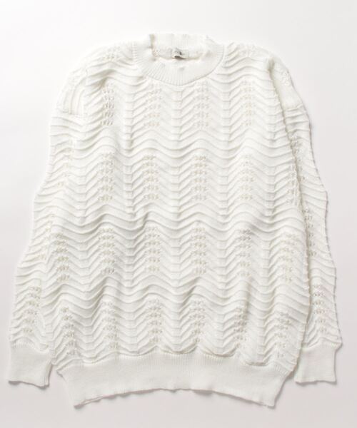 aimoha（アイモハ）の「aimoha men CREW NECK POINTELLE KNIT ポワントール編みニット (SS)（ニット/セーター・メンズ・オフホワイト/ブラック・XXX-LARGE/LARGE/MEDIUM/XX-LARGE/X-LARGE）」の15枚目の写真