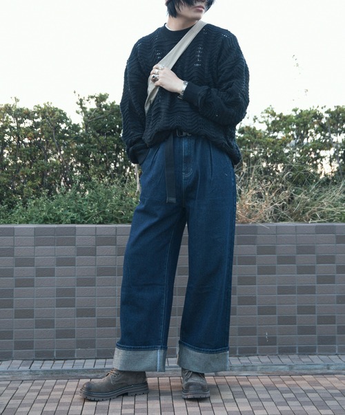aimoha（アイモハ）の「aimoha men CREW NECK POINTELLE KNIT ポワントール編みニット (SS)（ニット/セーター・メンズ・オフホワイト/ブラック・XXX-LARGE/LARGE/MEDIUM/XX-LARGE/X-LARGE）」の11枚目の写真