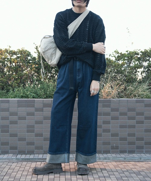 aimoha（アイモハ）の「aimoha men CREW NECK POINTELLE KNIT ポワントール編みニット (SS)（ニット/セーター・メンズ・オフホワイト/ブラック・XXX-LARGE/LARGE/MEDIUM/XX-LARGE/X-LARGE）」の14枚目の写真