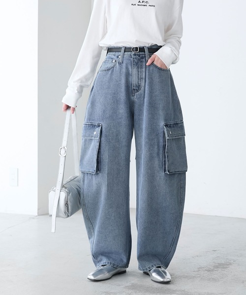 BONLECILL(ボンルシール)の「カーヴィーデニムカーゴパンツ(デニムパンツ・レディース・ブラック/ブルー系1/ネイビー・L/M/S)」の21枚目の写真