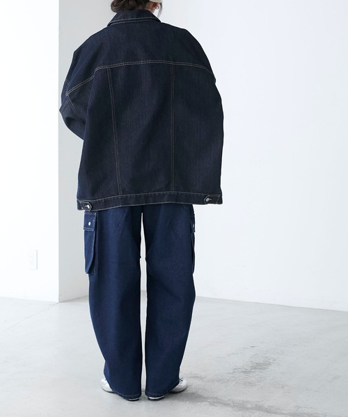 BONLECILL(ボンルシール)の「カーヴィーデニムカーゴパンツ(デニムパンツ・レディース・ブラック/ブルー系1/ネイビー・L/M/S)」の16枚目の写真