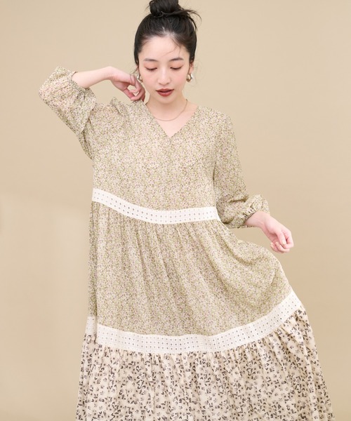 natural couture（ナチュラルクチュール）の「2WAYMIX柄切替ワンピース