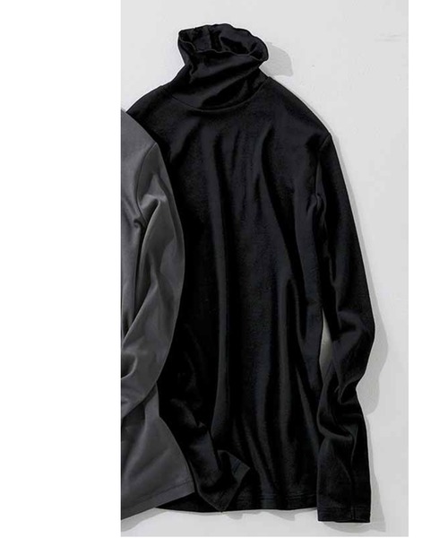 MEDE19F（メデジュウキュウ）の「ＭＥＤＥ１９Ｆ　エアリーな風合いの吸湿発熱コットンハイネックトップス（Tシャツ/カットソー・レディース・チャコールグレー/ブラック/オフホワイト・LARGE/MEDIUM/X-LARGE/XX-LARGE）」の2枚目の写真