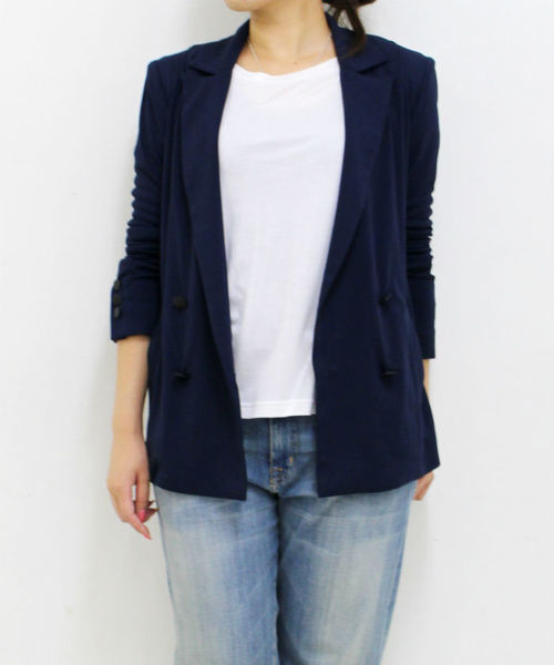 robbem(ロベム)の「【robbem】ジョーゼットジャケット(テーラードジャケット・レディース・ネイビー/ブラック・40/38)」の1枚目の写真