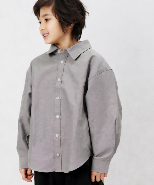 ZI-ON(ジーオン)の「レギュラーカラー&ノーカラーオーバーサイズシャツ(シャツ/ブラウス・キッズ・オフホワイト/カーキ/サックスブルー/グレー系その他/ブルー系その他2/ネイビー/グリーン系その他/グレー系その他2/ブルー系その他/グレー系その他3/ベージュ/チャコール/ホワイト系その他/ベージュ系その他・110cm/120cm/130cm/140cm/150cm/160cm)」の1枚目の写真