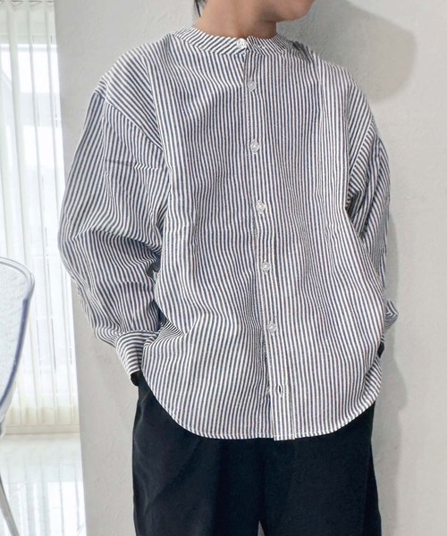 ZI-ON(ジーオン)の「レギュラーカラー&ノーカラーオーバーサイズシャツ(シャツ/ブラウス・キッズ・オフホワイト/カーキ/サックスブルー/グレー系その他/ブルー系その他2/ネイビー/グリーン系その他/グレー系その他2/ブルー系その他/グレー系その他3/ベージュ/チャコール/ホワイト系その他/ベージュ系その他・110cm/120cm/130cm/140cm/150cm/160cm)」の7枚目の写真