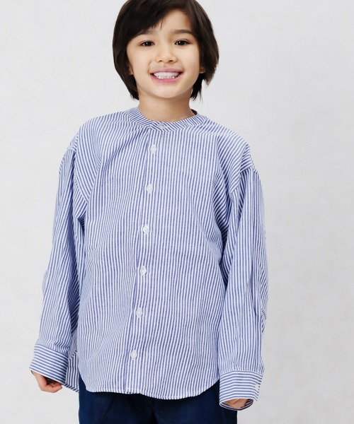 ZI-ON(ジーオン)の「レギュラーカラー&ノーカラーオーバーサイズシャツ(シャツ/ブラウス・キッズ・オフホワイト/カーキ/サックスブルー/グレー系その他/ブルー系その他2/ネイビー/グリーン系その他/グレー系その他2/ブルー系その他/グレー系その他3/ベージュ/チャコール/ホワイト系その他/ベージュ系その他・110cm/120cm/130cm/140cm/150cm/160cm)」の14枚目の写真